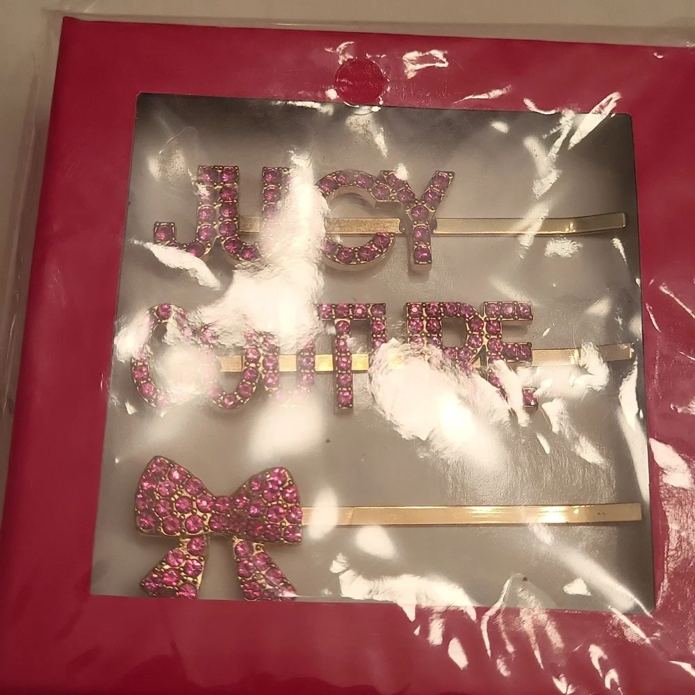 Juicy couture hair clip swarsowski box set pink crystals gold boxed